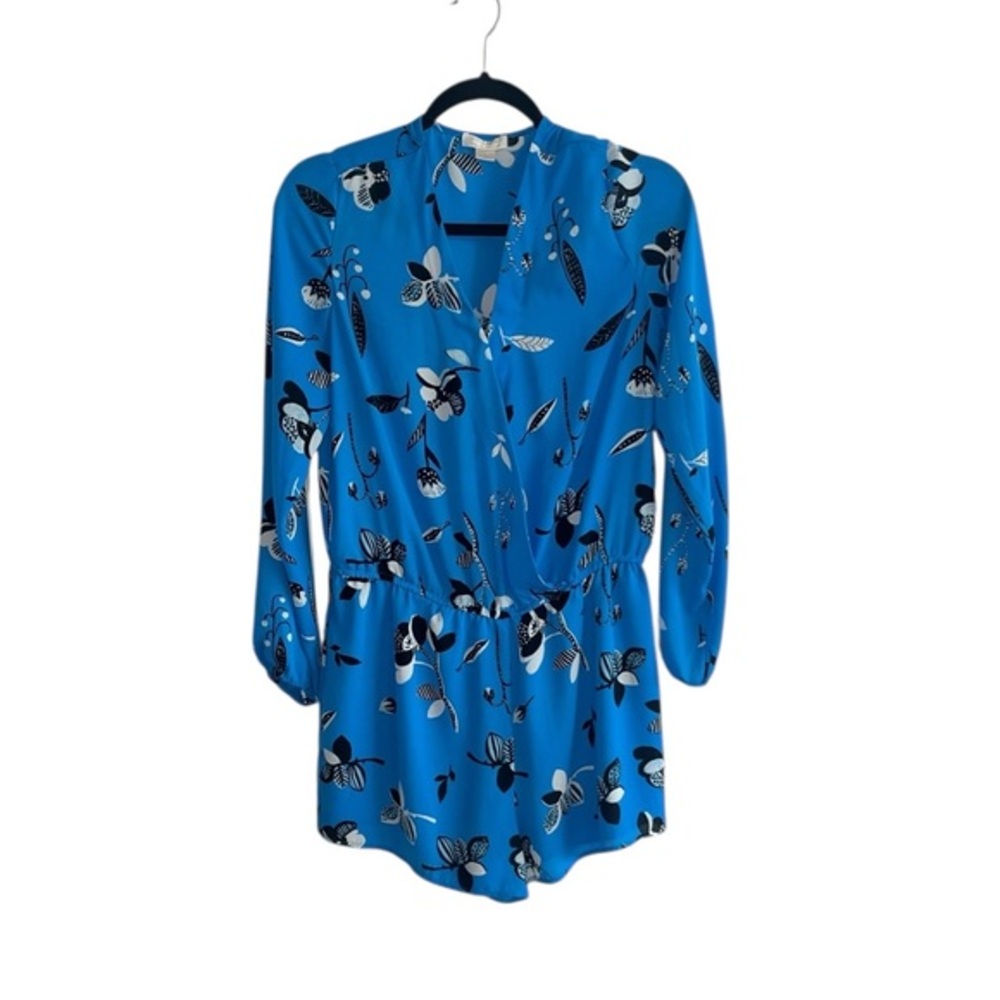 Finn & Grace Blue Floral Long Sleeve Romper, Size M
